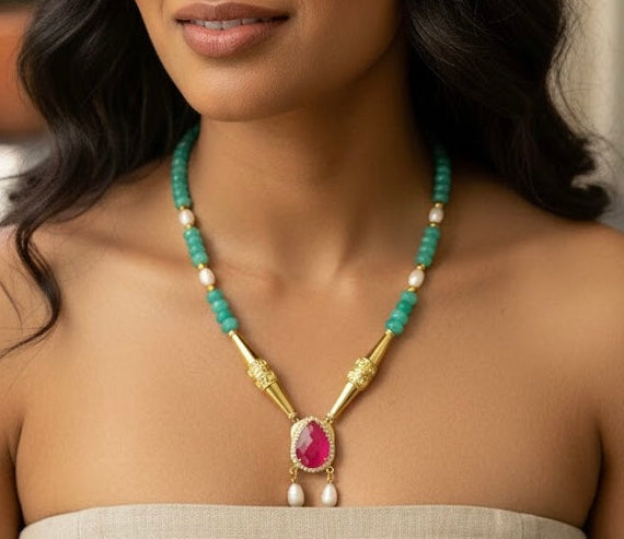 The Pink Drop Beaded Necklace