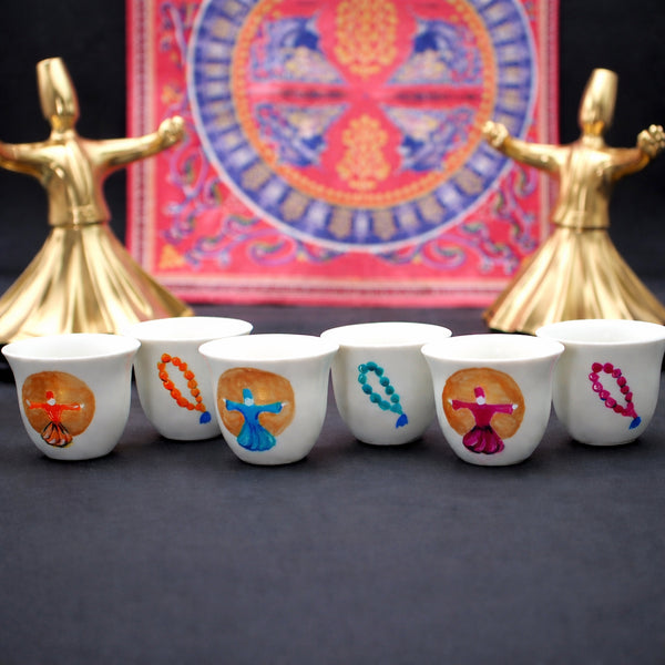 Dervish & Misbaha Arabic coffee cups (set of six)