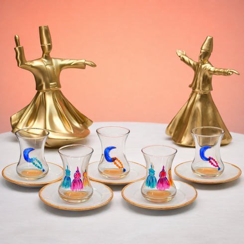 Istikana crescent & whirling figures tea cups (Set of six)