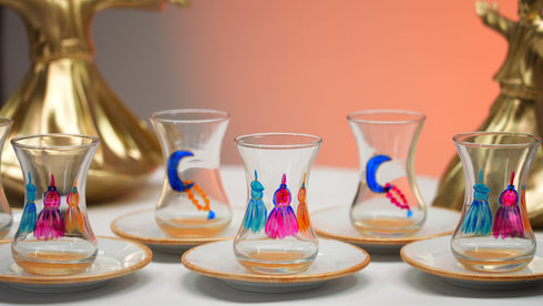 Istikana crescent & whirling figures tea cups (Set of six)